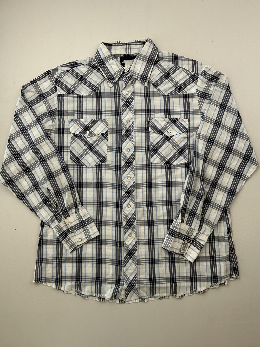 Wrangler Shirt Mens Large Blue Plaid Long Sleeve Western Snap Button Casual